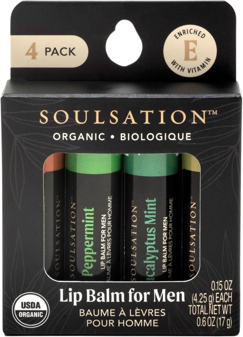 Soulsation Organic Lip Balm Set for Men - 4 Flavors - Image 1